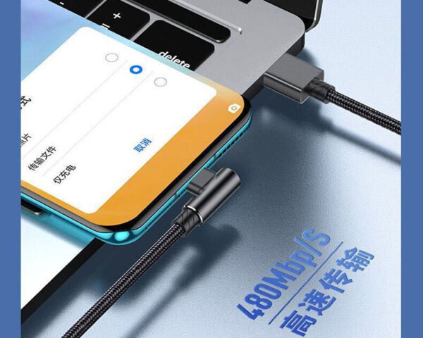 UBC C 90° right angle braided TYPE-C cable usb 2.0 - Image 3