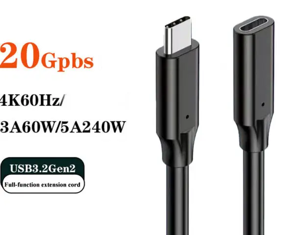 USB C to USB C Male to Female Type C Extension Cable 100W 20Gbps